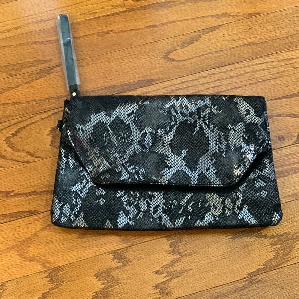 Black and gray/silver metallic snake print evening bag/wristlet